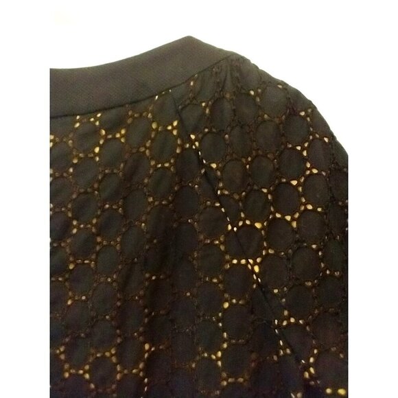 NICOLE MILLER Cropped Jacket Black Eyelet Gold Satin Lined Puff Sleeves - 14 - Picture 8 of 9